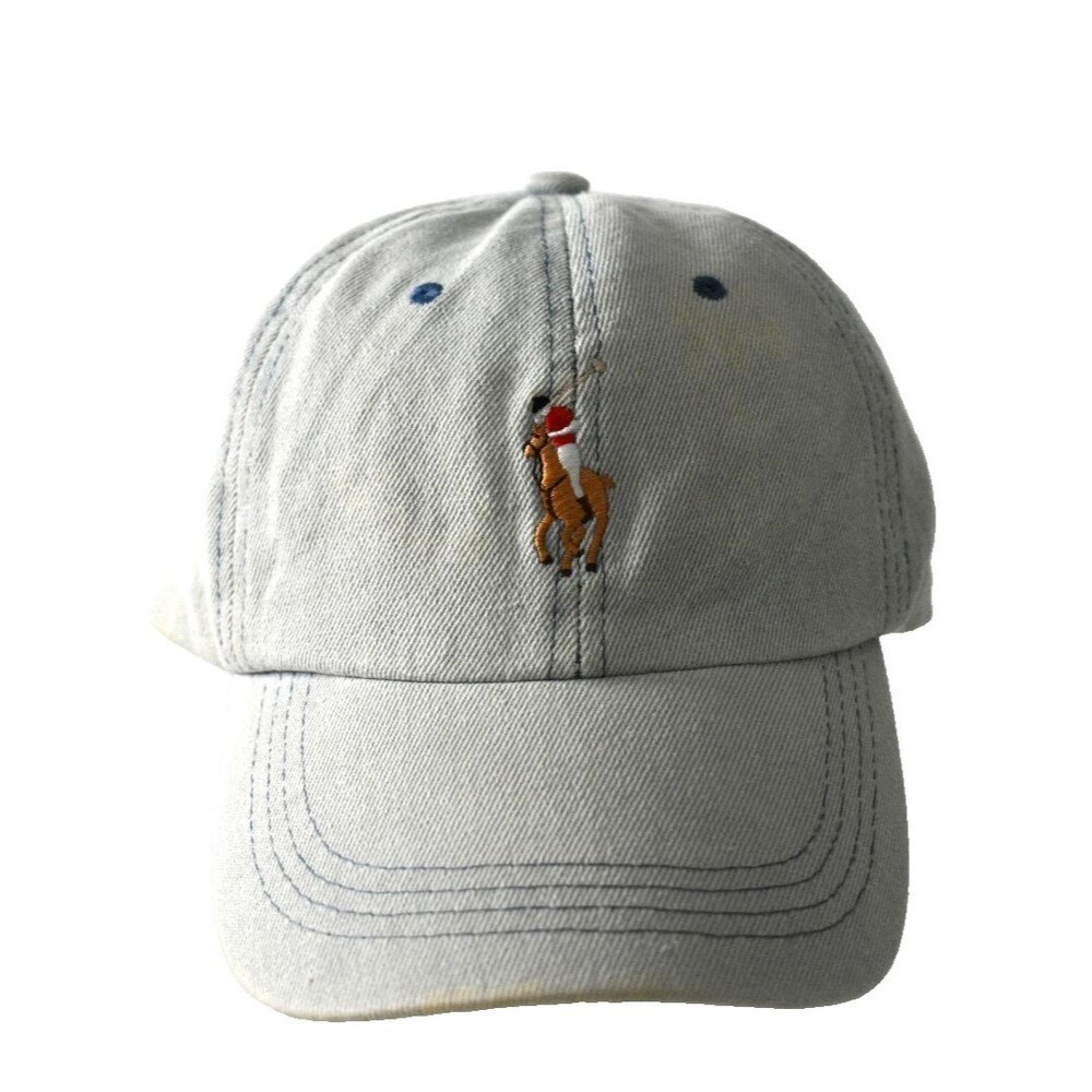 Polo Ralph Lauren Light Wash Denim Cotton Baseball Hat Flesh Pony Strapback Cap